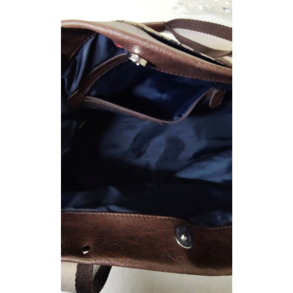 Tommy Hilfiger Womens Handbag Purse Tan Brown Letter Pattern Leather Accents - Picture 8 of 13